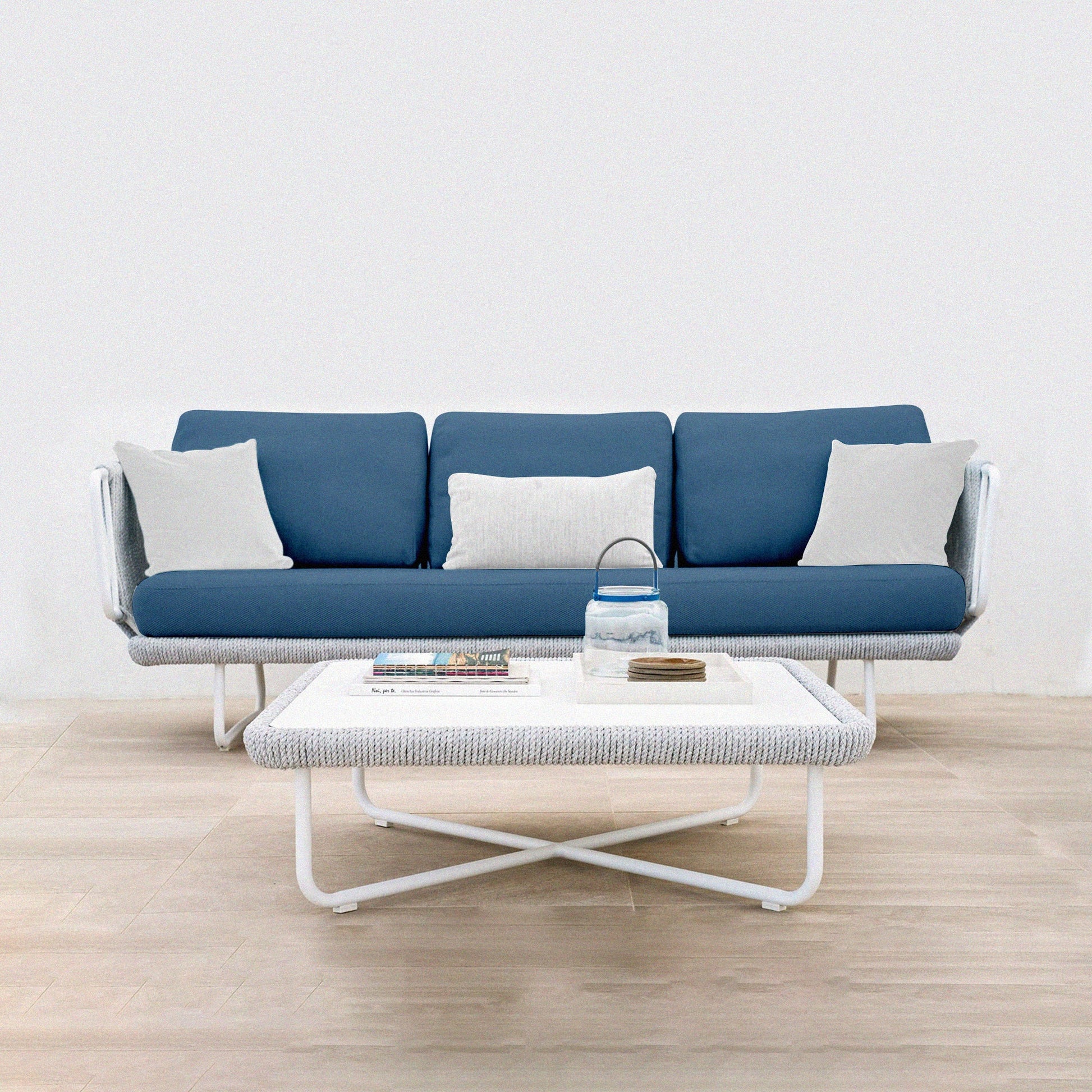 Astoir Outdoor Garden Balcony Sofa Set 3 Seater , 2 Single Seater and 1 Center Table Set Braid & Rope (Grey-Blue)