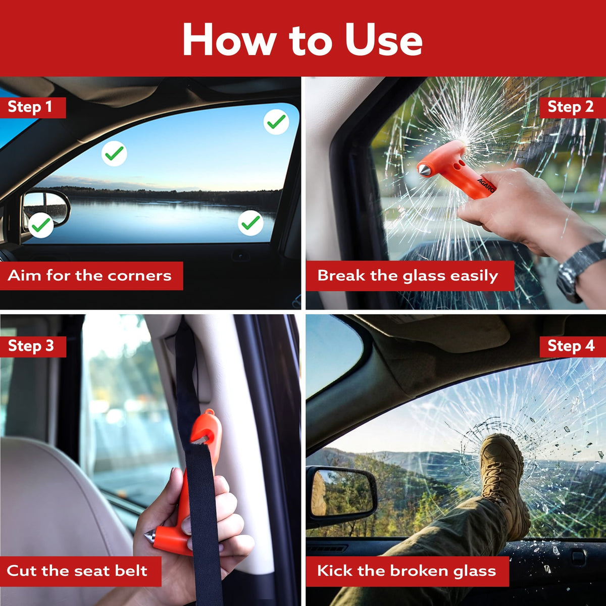 AGARO 2-in-1 Car Safety Window Hammer and Seat Belt Cutter – Emergency Escape Tool with Glass Breaker & Sturdy Holder, Ideal for Vehicle Roadside Emergencies-6
