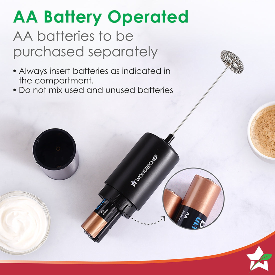Wonderchef Regalia Milk Frother | Rich and Creamy Froth in Seconds | Stainless Steel Body & Whisk | AA Battery Operated 