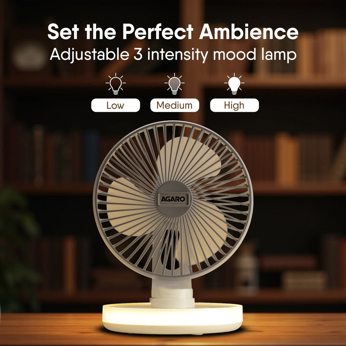 AGARO Alpha Desktop Fan with Light, 6 Inches, 4 Speeds, Oscillating Table Fan, Brushless Motor, Wide Angle Adjustment, U