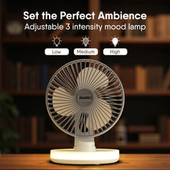 AGARO Alpha Desktop Fan with Light, 6 Inches, 4 Speeds, Oscillating Table Fan, Brushless Motor, Wide Angle Adjustment, U
