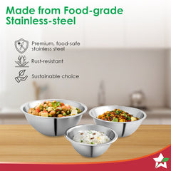 Wonderchef Ambrosia Stainless-steel Mixing Bowl (3 Pcs.) | 17 cm (775ml), 20 cm (1.35 L), 24 cm (2.4 L) | Stackable, Foo