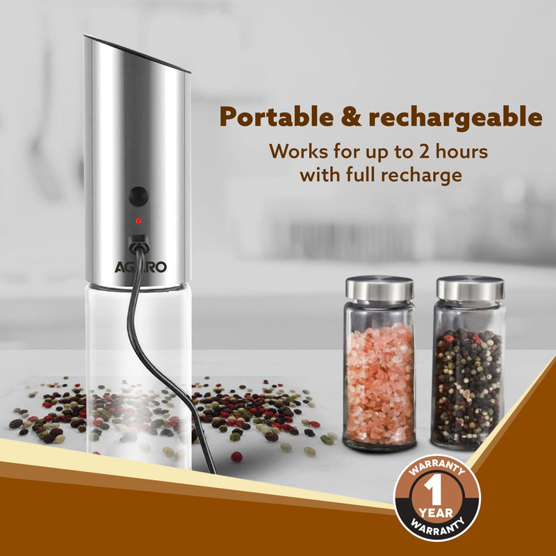 AGARO Gravity Salt & Pepper Automatic Grinder, Refillable, Adjustable Coarseness, Gravity Electric Salt Pepper Mill & Sh
