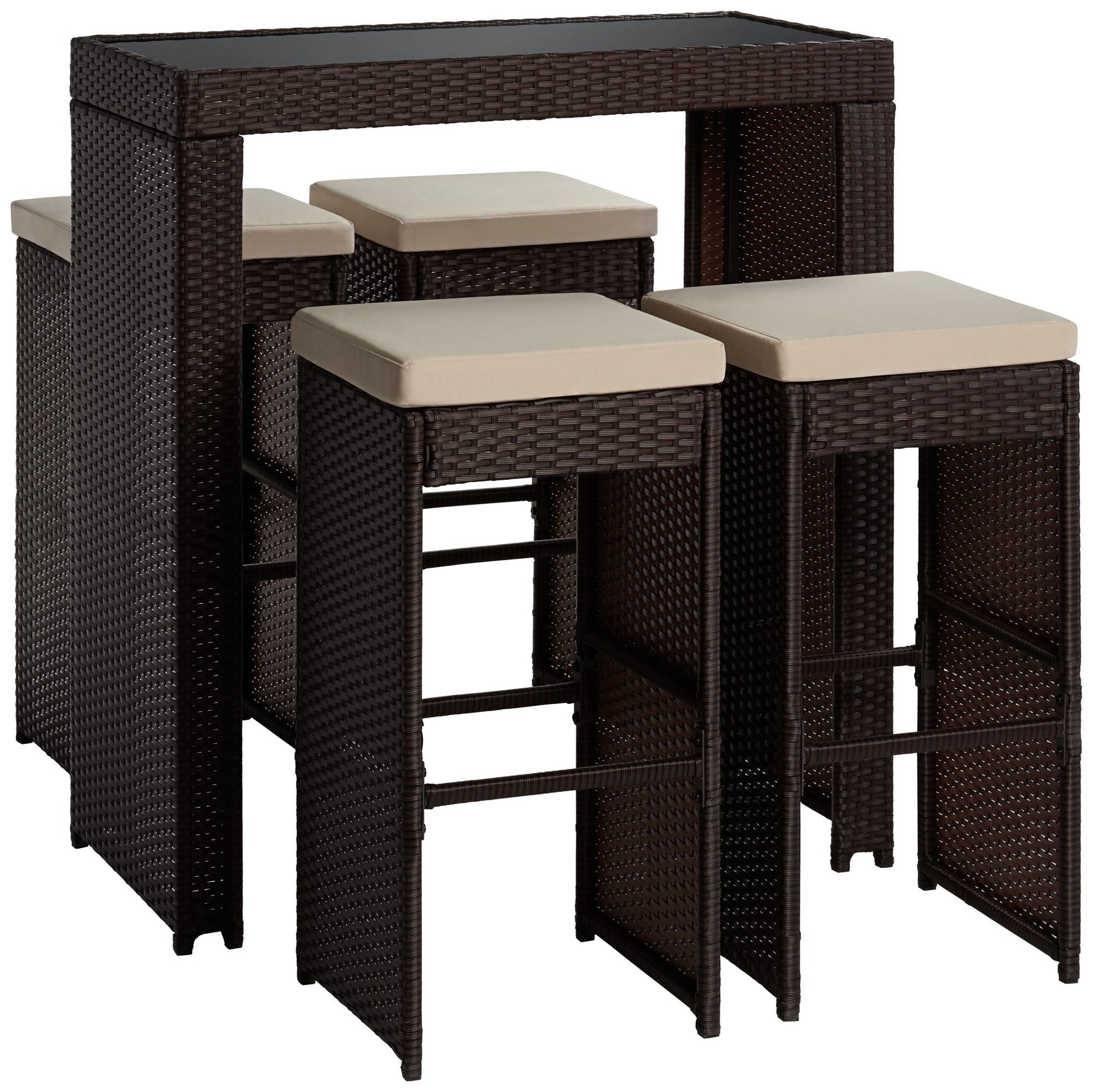 Capone Outdoor Patio Bar Sets 4 Stools and 1 Table (Dark Brown)