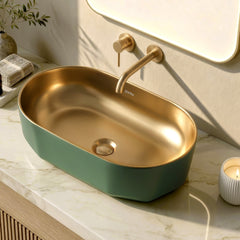 Plantex Designer Wash Basin for Bathroom/Ceramic Table Top Washbasin/Countertop Vessel Sink Basin - (Green Gold, 22 x 13 x 6 Inch)-3