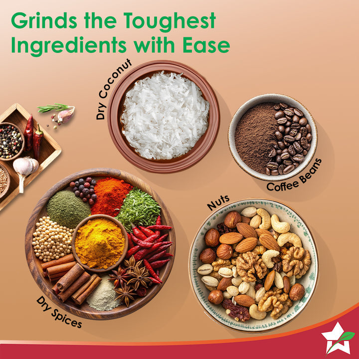 Hush BLDC Mixer Grinder | 3 Jars for Blending, Dry Grinding, Chutney Grinding | Low Friction | Low Noise | Conserves Power | Grind Masalas, Nuts, Coconut to Fruits/Vegetables | RPM 18,000