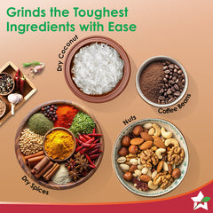 Hush BLDC Mixer Grinder | 3 Jars for Blending, Dry Grinding, Chutney Grinding | Low Friction | Low Noise | Conserves Power | Grind Masalas, Nuts, Coconut to Fruits/Vegetables | RPM 18,000