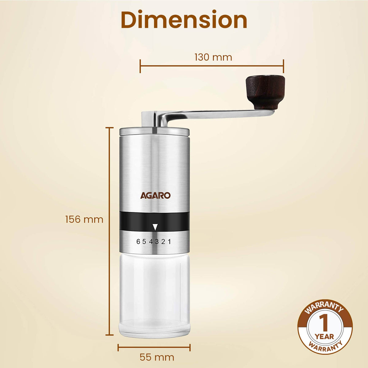 AGARO Elite Manual Coffee Grinder - Silver