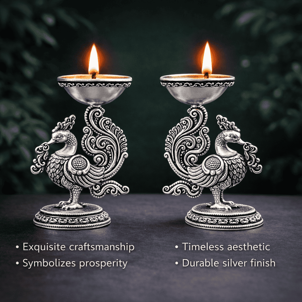 Brass Peacock Lightweight Diya Pair