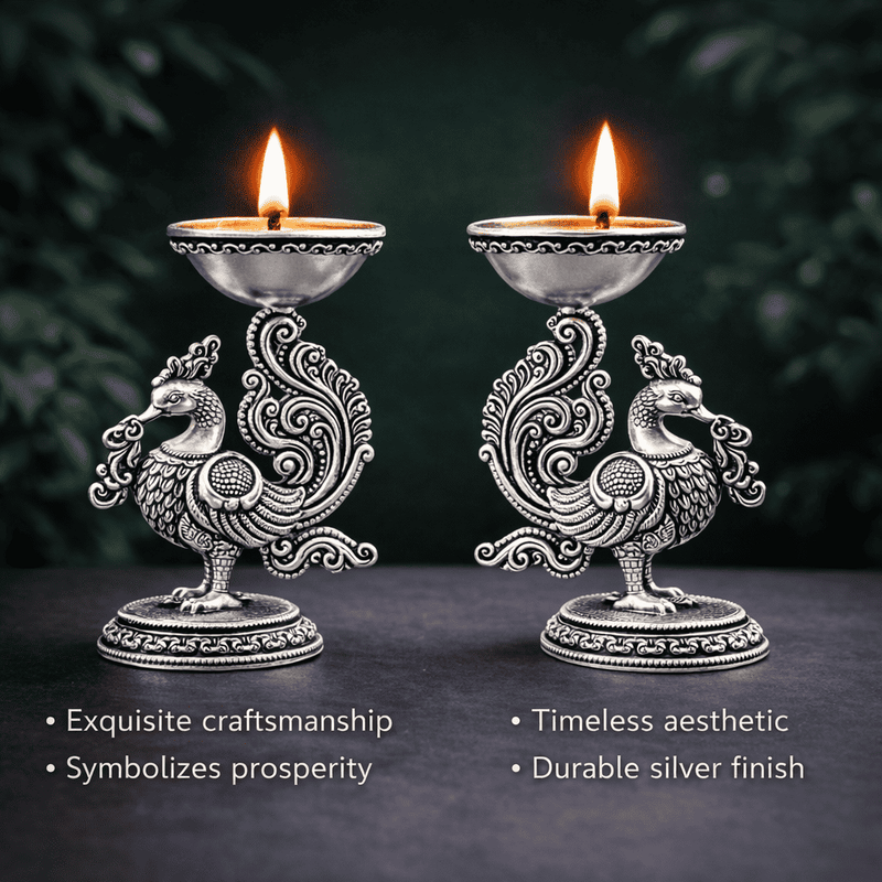 Brass Peacock Lightweight Diya Pair