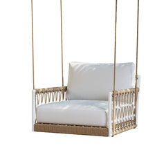 Ulek Single Seater Hanging Swing Without Stand For Balcony , Garden Swing (White + Tan) Braided & Rope