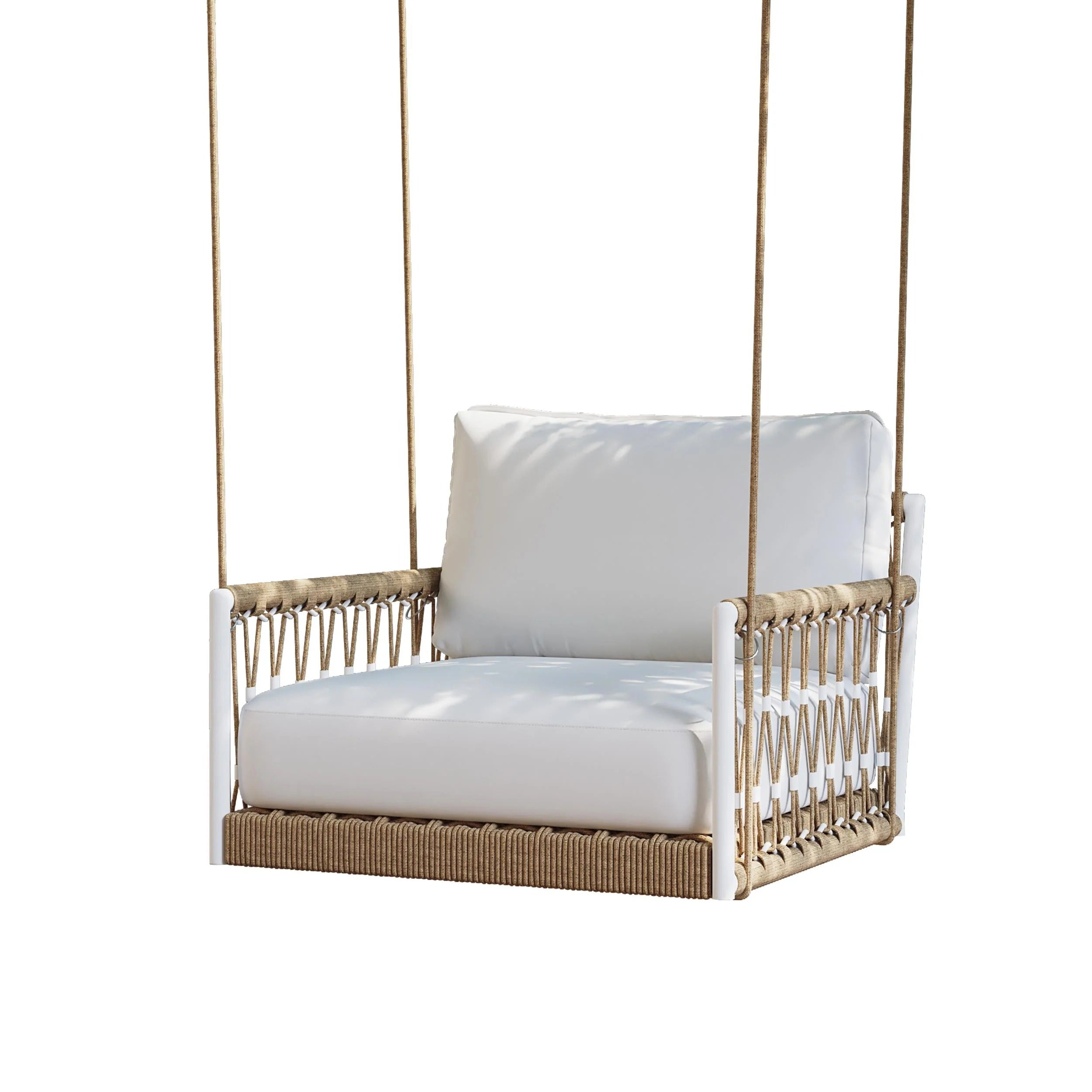 Ulek Single Seater Hanging Swing Without Stand For Balcony , Garden Swing (White + Tan) Braided & Rope