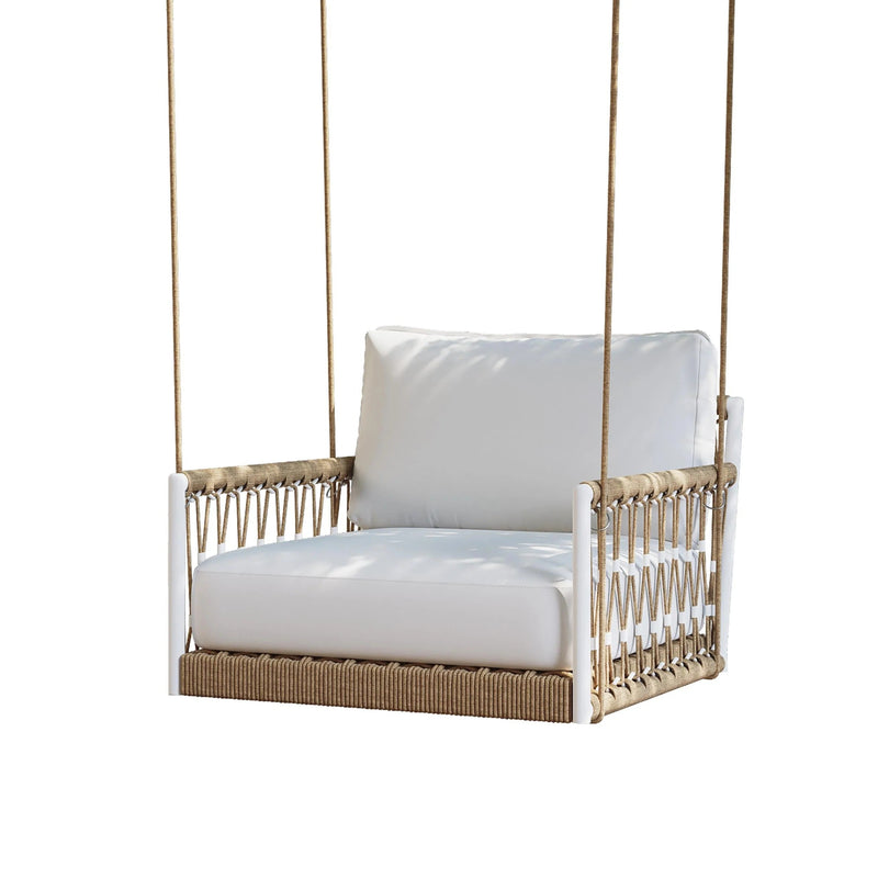Ulek Single Seater Hanging Swing Without Stand For Balcony , Garden Swing (White + Tan) Braided & Rope