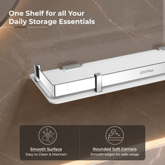 Plantex Wall Shelf for Bathroom Storage/Acrylic Washroom Shelf Organizer with Stainless Steel Railings/Bathroom Accessories (White, 15x6 inches)-5