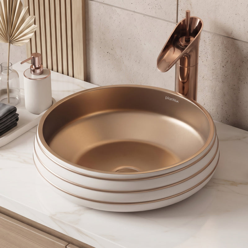 Plantex Round Wash Basin for Bathroom/Ceramic Tabletop Washbasin/Basin for Bathroom Indo-European Collection (16 x 16 x 7 Inch)-3