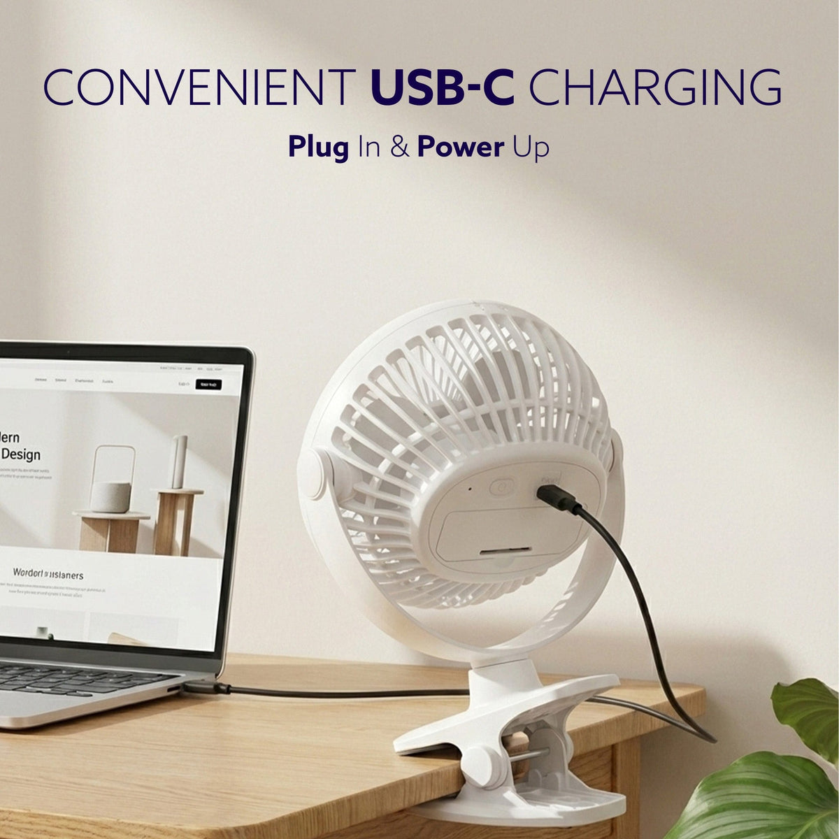 AGARO Regal Portable Clamp Fan | Rechargeable USB-C Compatible Table Fan with 3 Speeds, Multi-Clip Function, 3400 RPM & 