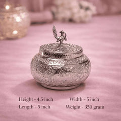 German Silver Storage Container/Supari Box With Lid (4.5 Inch)