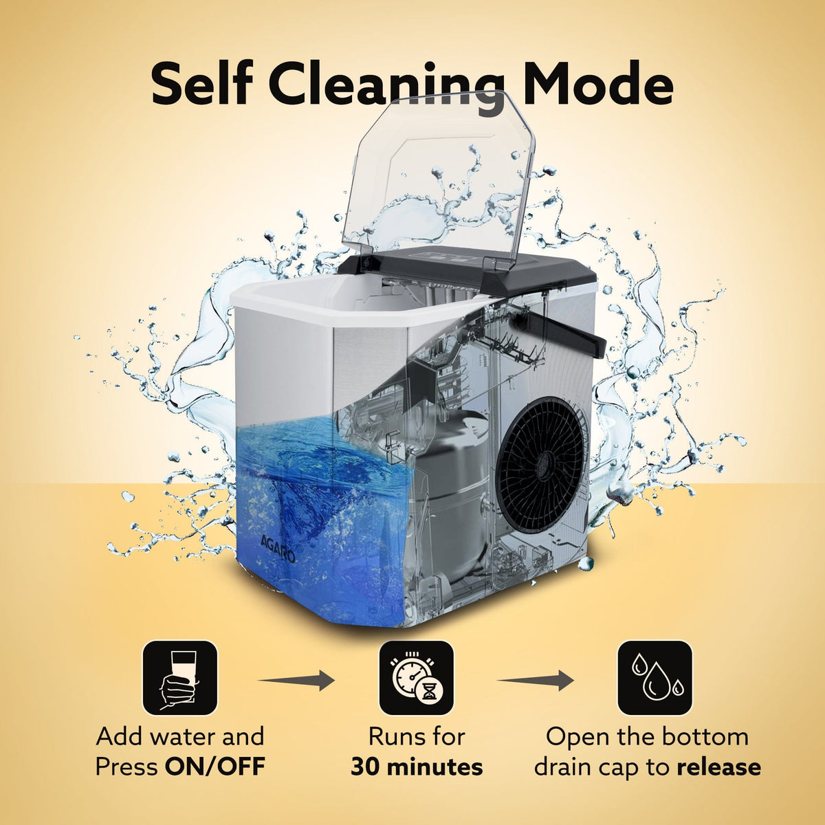 AGARO Regal Ice Maker, Compact Ice Maker, 1.2L water Tank, 9 Pcs bullet Ice Cube at a time, Stainless Steel Body