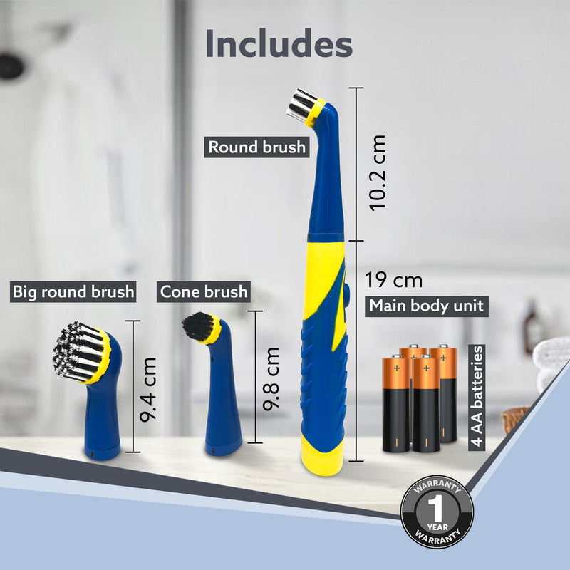 AGARO Regal Cleaning Brush for Household, Toilet, Kitchen, Bathroom Cleaning, HIGH Speed OSCILLATING Technology, Long Handle, 3 Heads for Scrubbing/Removing Stain, Dirt, Cordless, Blue & Yellow-7