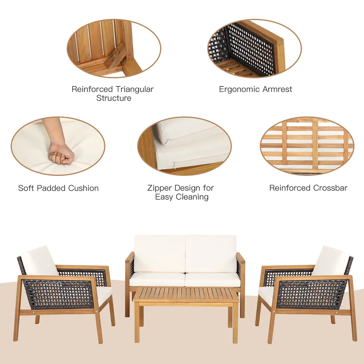 Baaz Outdoor Garden Balcony Sofa Set 2 Double Seater, 4 Single seater 2 Double seater With 2 Center Table Set (Brown + White)
