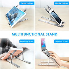 AGARO LS1821 Foldable Laptop Stand, 7 Adjustable Levels, Non Slip Silicone Pads, Aluminium Built, Laptop, Tablet, Books (Silver)-6