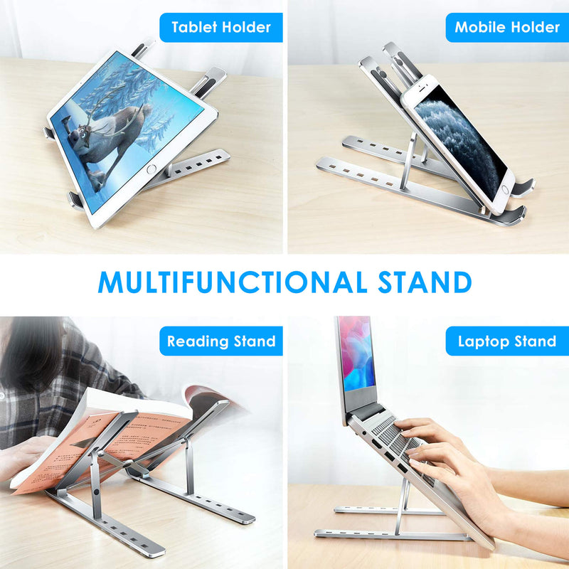 AGARO LS1821 Foldable Laptop Stand, 7 Adjustable Levels, Non Slip Silicone Pads, Aluminium Built, Laptop, Tablet, Books (Silver)-6
