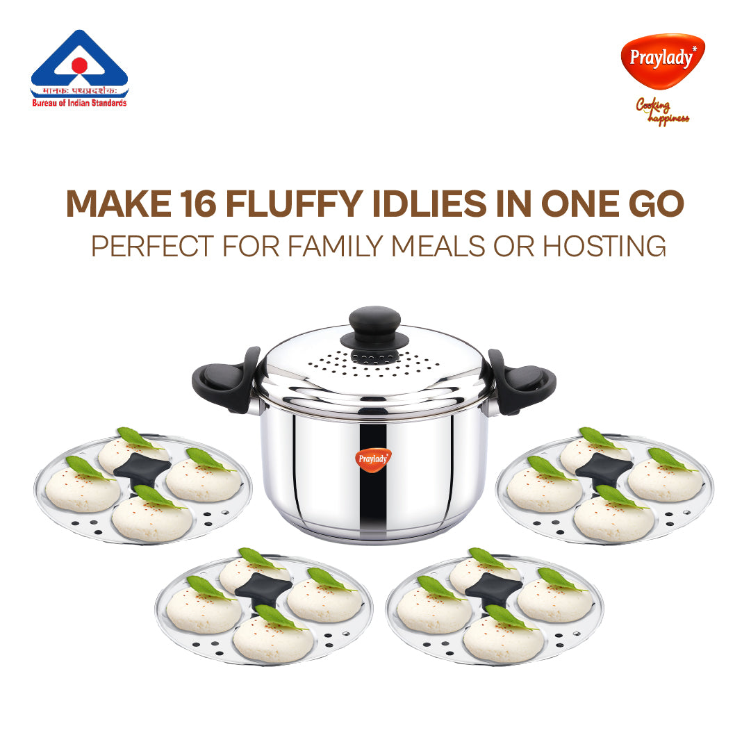 Strainer Pro Max 4.2L – Stainless Steel Pot with Glass Lid | Idli Cooker with 4 Plates
