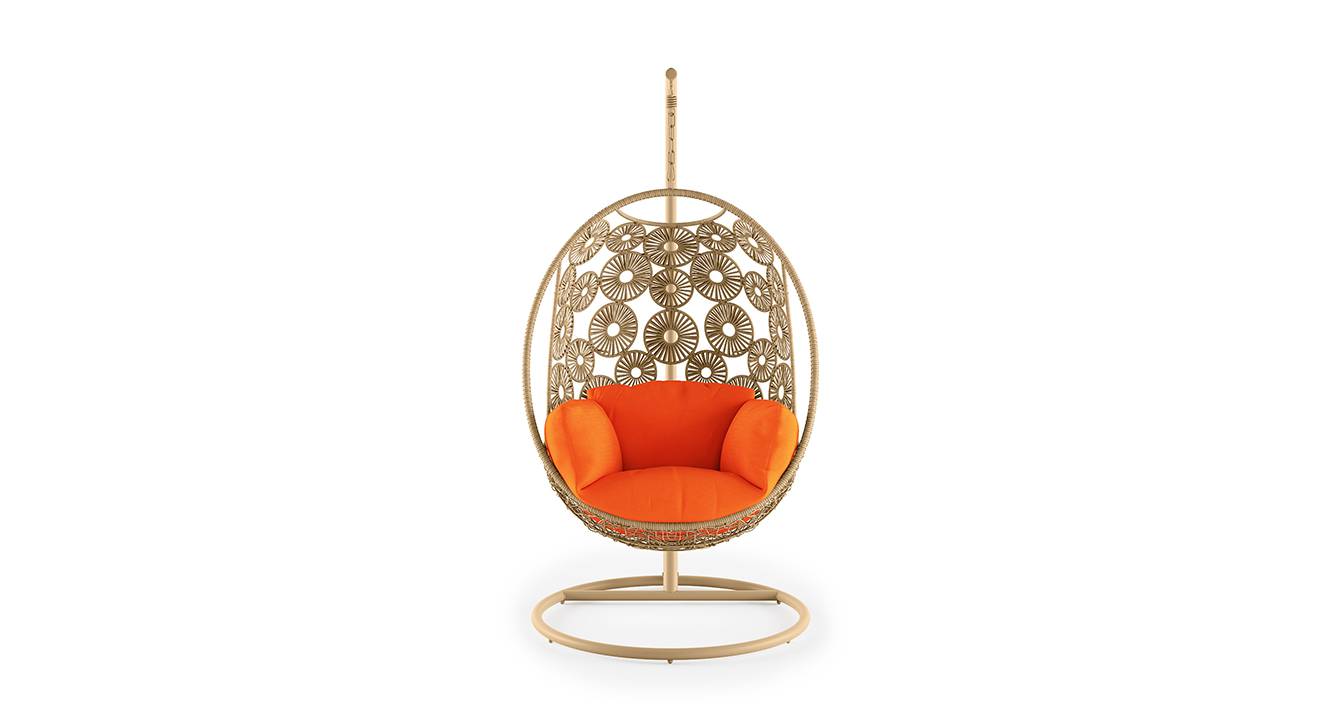 Genovese Single Seater Hanging Swing With Stand For Balcony , Garden Swing (Cream)