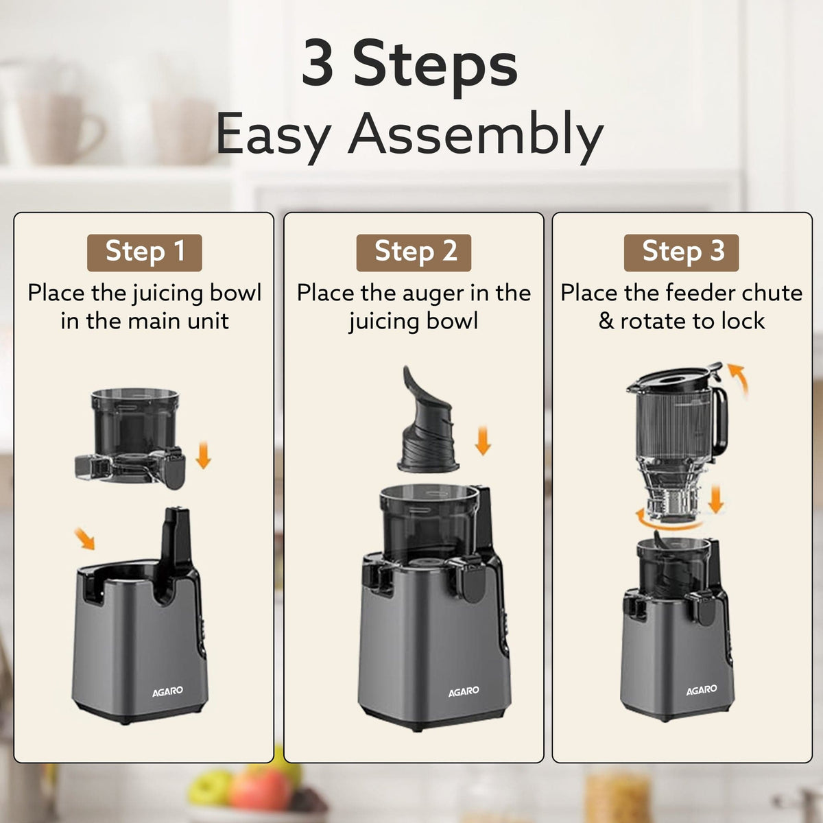 AGARO Regal Cold Press Slow Juicer, 250 Watt DC Motor, Easy Assembly & Cleaning, Auto Reverse, Advanced Safety Lock, Fru