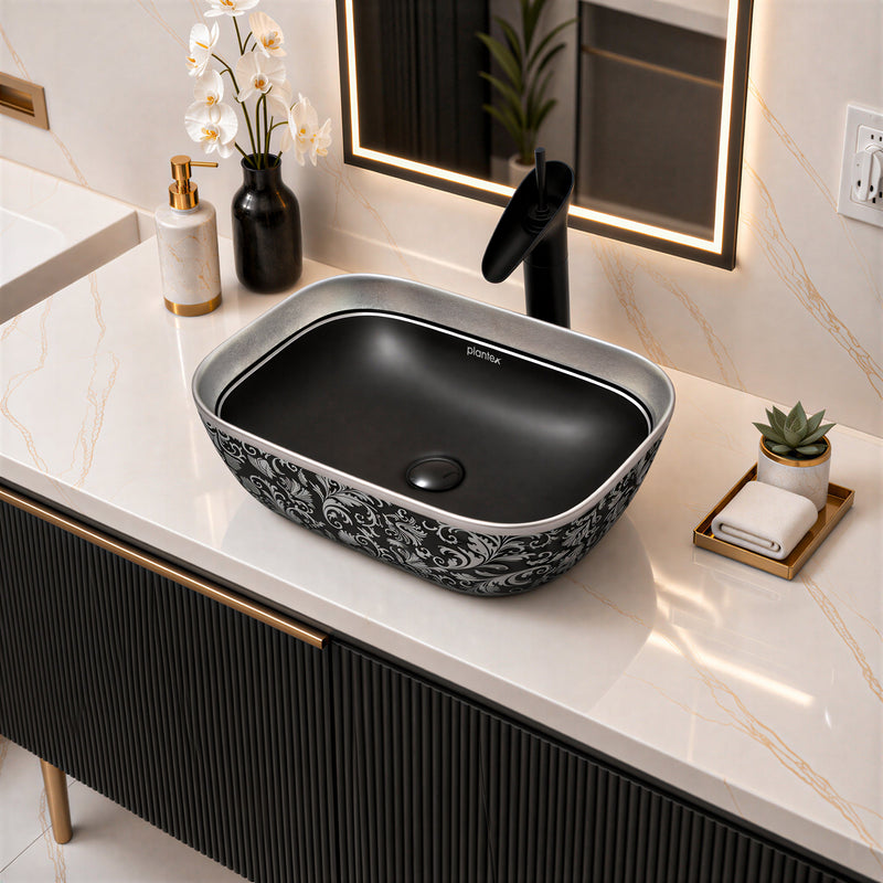 Plantex Wash Basin for Bathroom/Ceramic Table Top Washbasin/Countertop Vessel Sink Basin - Indo-European Collection (EQTT-521,18 x13x 5 Inch)-3