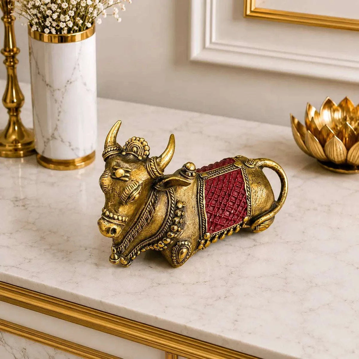 Brass Handcrafted Dhokra Sitting Nandi Idol (3.5 Inch)