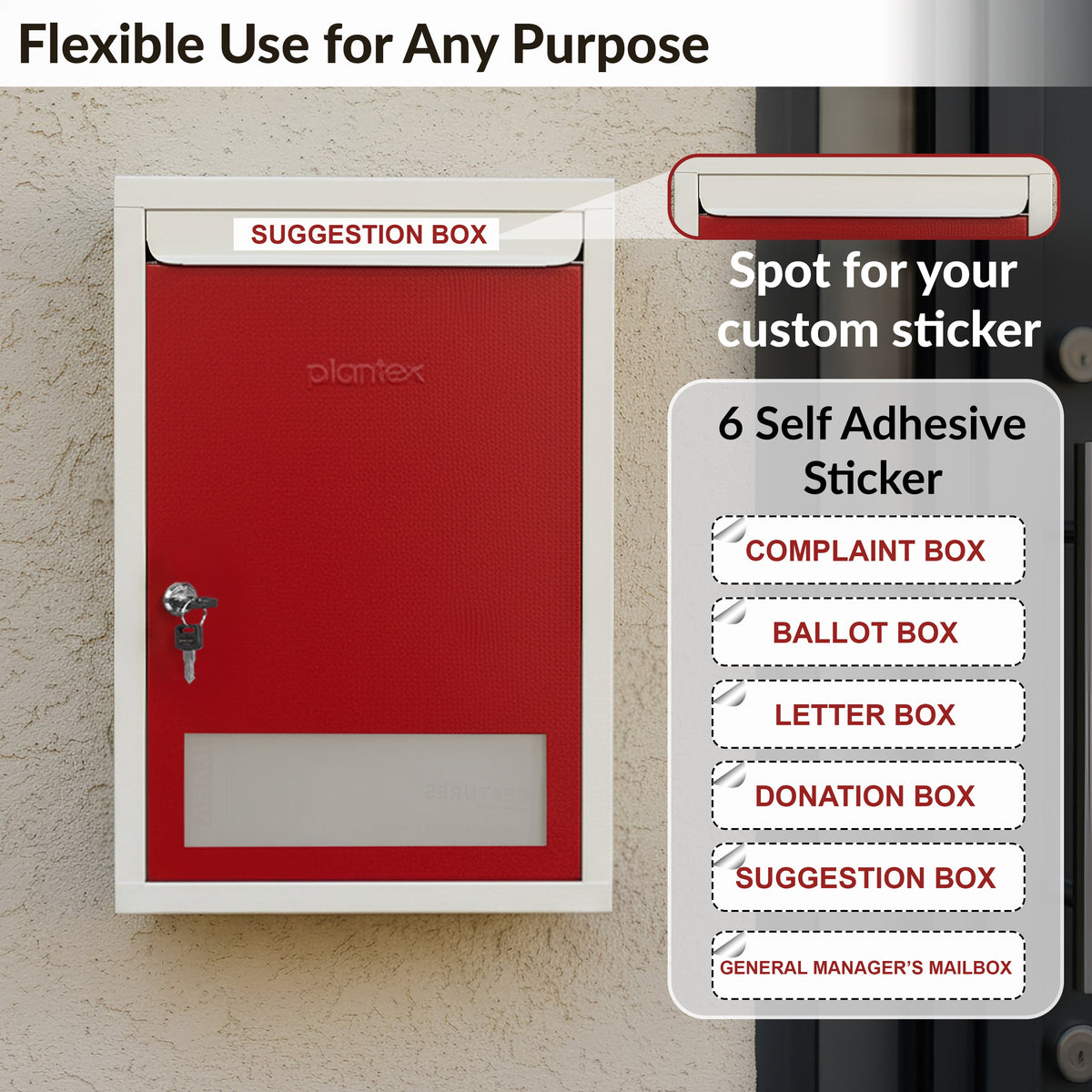 Plantex All in 1 Multipurpose Big Size Letter/Complaint/Suggestion/Donation Box with Lock - Table Top or Wall Mount (Red & Ivory)-6