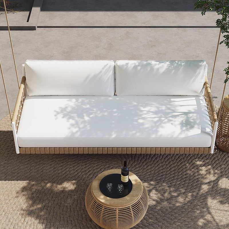 Daaz Three Seater Hanging Swing Without Stand For Balcony , Garden Swing (Tan + White)