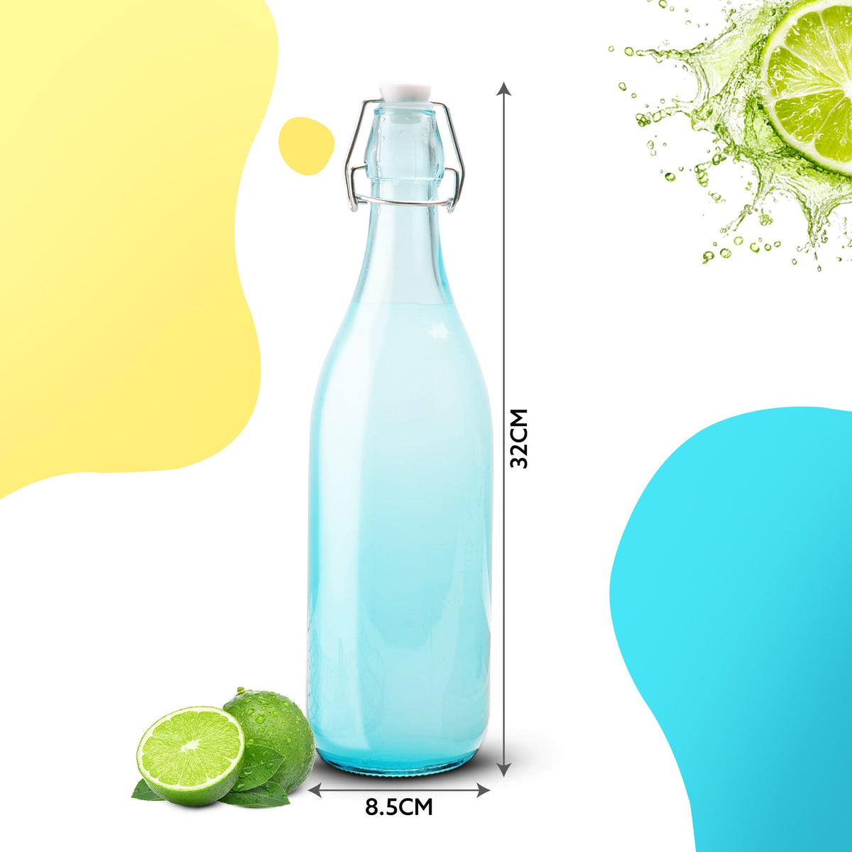 AGARO Elegant Flip Top Glass Bottle 1L, 1000ml, Freezer Safe & Leakproof Flip Cap Colour & Stylish