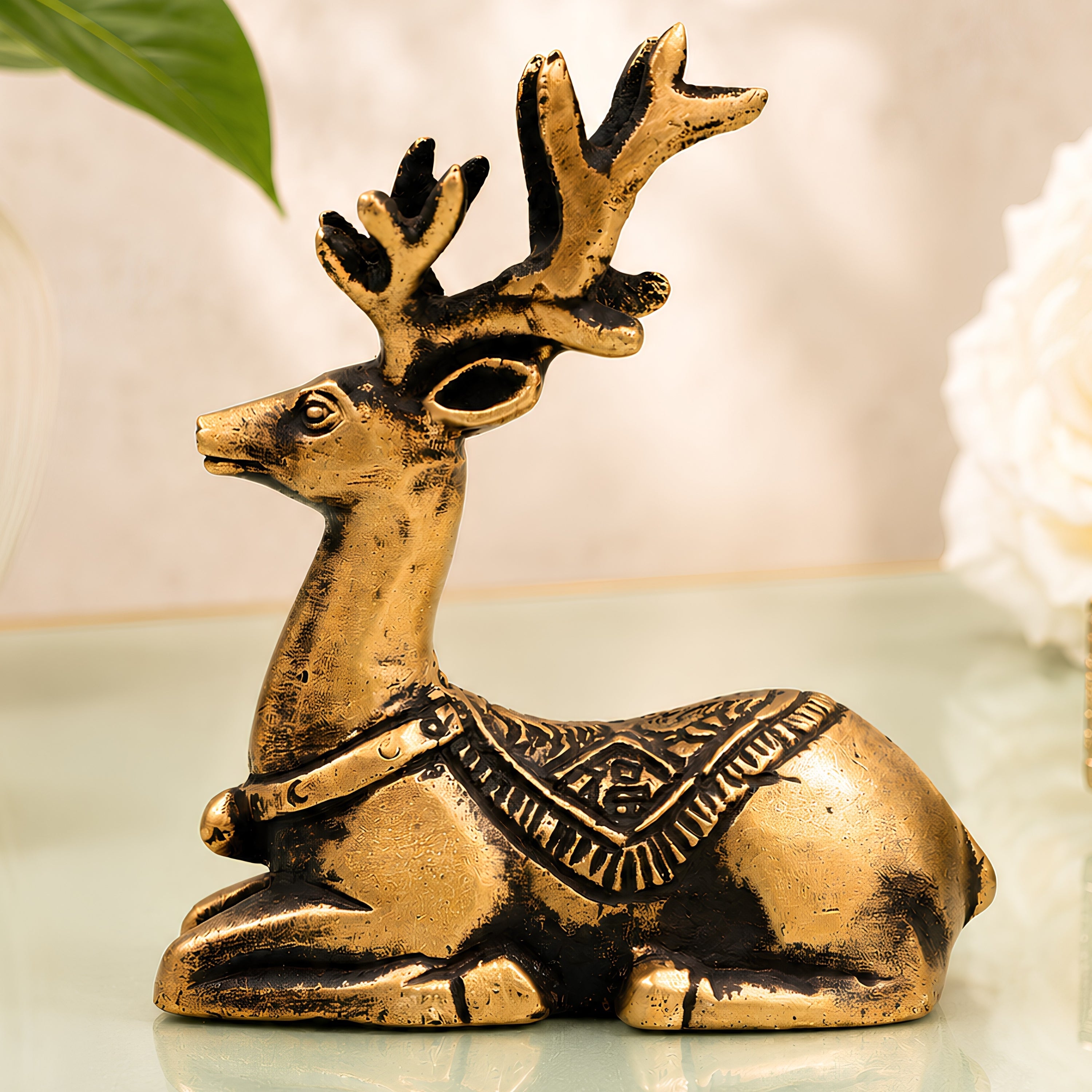 Brass Deer Statue Handcrafted Traditional Mriga Sculpture for Vastu Pooja Home Decor & Gifting, Gold, 3 Inch, 1 Piece