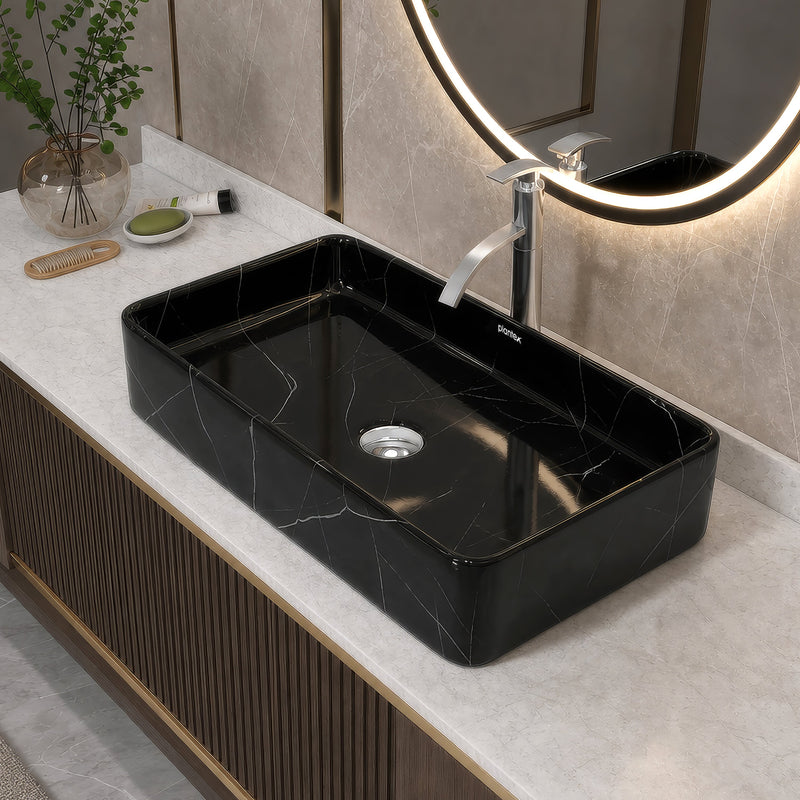 Plantex Ceramic Countertop Basin/Tabletop Washbasin/Bathroom Basin Sink/Marble Washbasin for Kitchen (White Veins, 24 x 13 x 5 Inch)-3