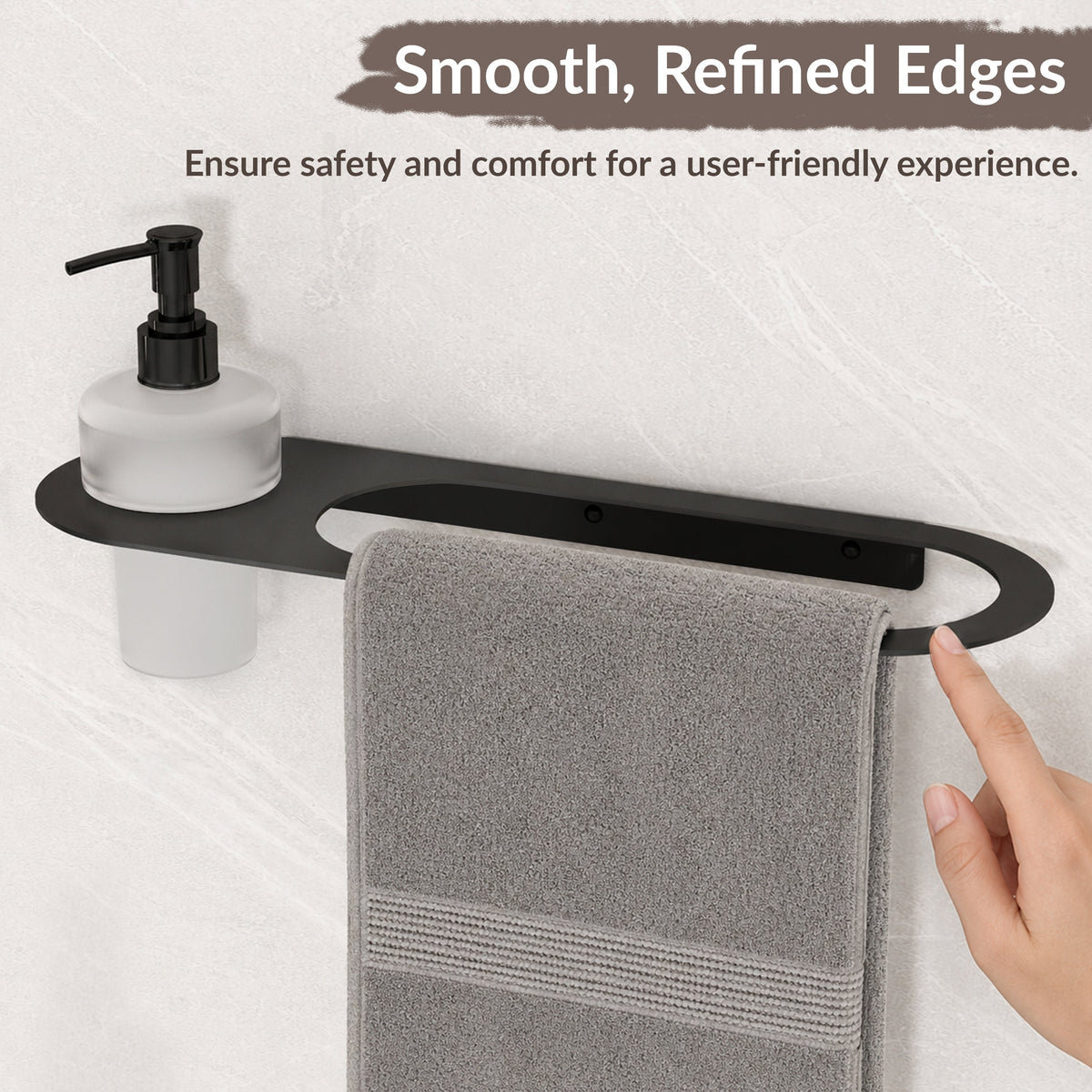 Plantex Stainless Steel Napkin Ring with Soap Dispenser for Bathroom/Bathroom Towel Hanger for Wall/Towel Ring Bathroom Accessories - Pack of 1 (Black)-4