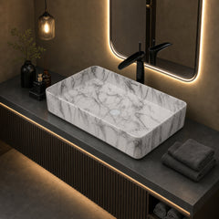 Plantex Table Top Marble Finish Basin/Ceramic Washbasin for Bathroom/Countertop Wash Basin for Home/hotel/Restaurant (24 x 13 x 5 Inch)-2