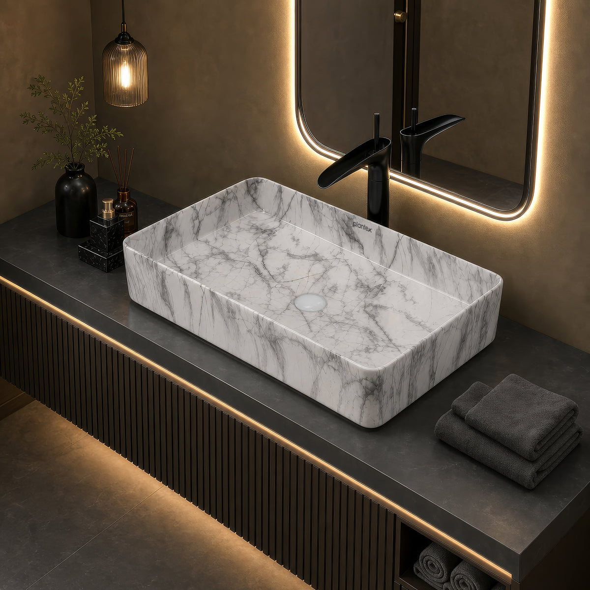 Plantex Table Top Marble Finish Basin/Ceramic Washbasin for Bathroom/Countertop Wash Basin for Home/hotel/Restaurant (24 x 13 x 5 Inch)-2