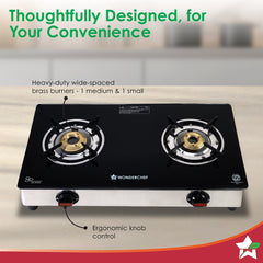 Wonderchef Galaxy 2 Burner Auto Gas Stove | 6mm Toughened Glass | Piezo Auto Ignition | 2 Years Warranty