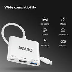 AGARO 3-in-1 USB Type-C to HDMI Multi-Port Hub, 4K HDMI Output-6