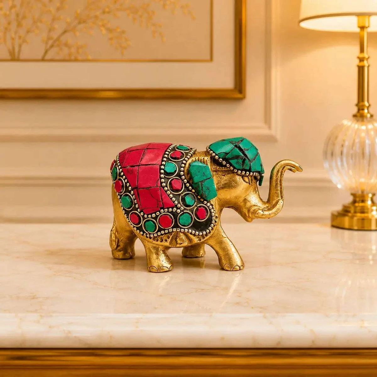 Brass Stone Work Elephant Statue