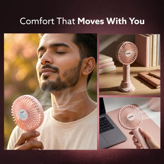 AGARO Elite Mini Fan, 4 inches, Rechargeable Lithium-Ion with 2600 mAh Battery, 3 Speed Option, Handheld and Table Dock 