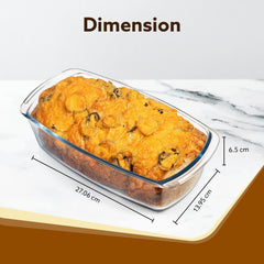 AGARO Elite Glass Loaf Tray Rectangular, 1800ml, Bake Safe, Oven Safe, Glass Dish Tray, Borosilicate Glass Tray, Serving