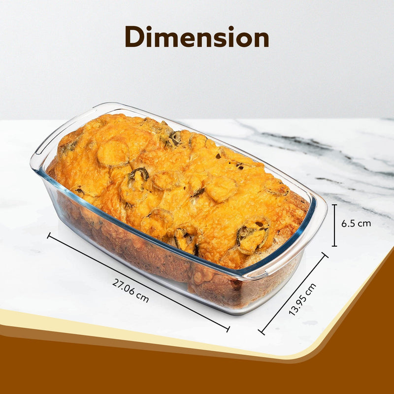 AGARO Elite Glass Loaf Tray Rectangular, 1800ml, Bake Safe, Oven Safe, Glass Dish Tray, Borosilicate Glass Tray, Serving