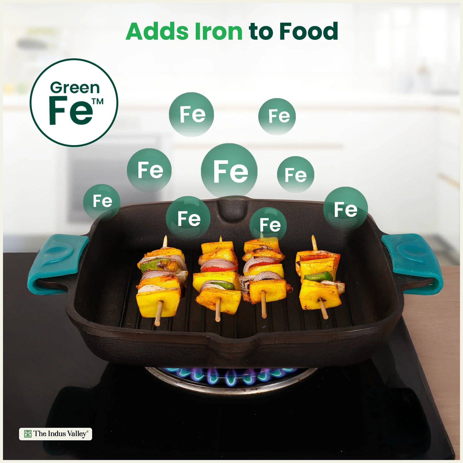 CASTrong Cast Iron Double Handle Grill Pan with Silicon Handle, Pre-seasoned, Naturally Nonstick, 100% Pure, Toxin-free Grill Pan for Kitchen Use, 10.4 In/26.5 cm/2 kg