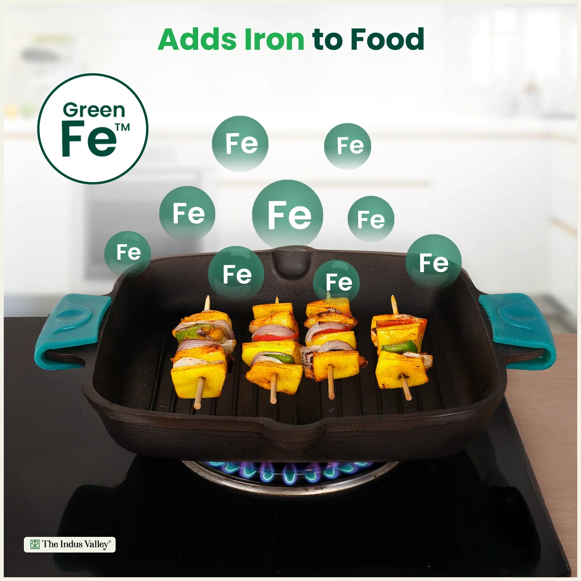 CASTrong Cast Iron Double Handle Grill Pan with Silicon Handle, Pre-seasoned, Naturally Nonstick, 100% Pure, Toxin-free Grill Pan for Kitchen Use, 10.4 In/26.5 cm/2 kg
