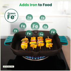 CASTrong Cast Iron Double Handle Grill Pan with Silicon Handle, Pre-seasoned, Naturally Nonstick, 100% Pure, Toxin-free Grill Pan for Kitchen Use, 10.4 In/26.5 cm/2 kg