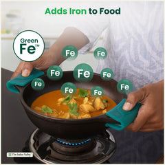 CASTrong Cast Iron Kadai with Silicon Handle, Pre-seasoned, Naturally Nonstick, 100% Pure, Toxin-free Kadai 8 In/20.8 cm/1.7 kg