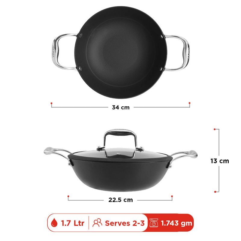 Vinod Ferona Cast Iron Kadai with Lid